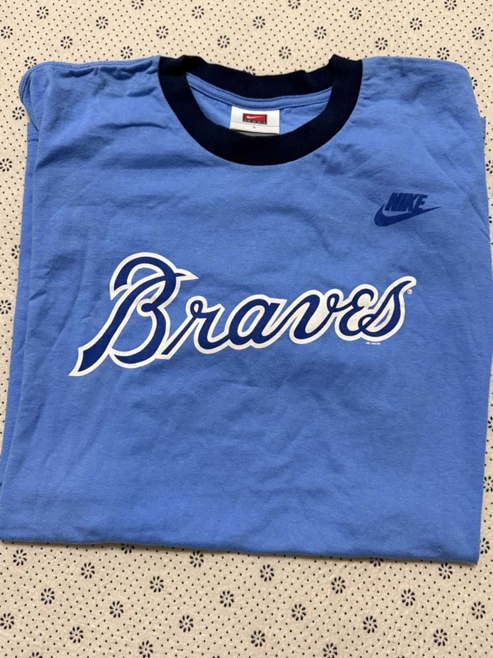 Nike Light Blue Braves Short-Sleeve Ringer Tee
